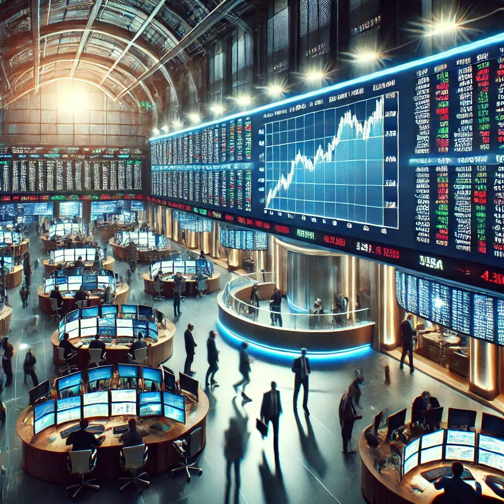 DALL·E 2024-06-20 19.07.39 - A stock exchange floor with traders and digital screens showing stock prices and graphs