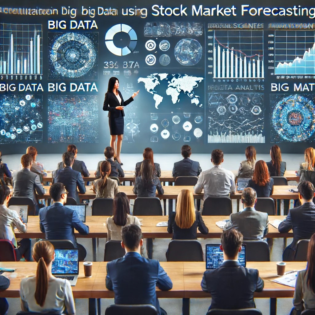 DALL·E 2024-06-17 20.40.05 - A financial seminar focusing on the impact of big data in stock market forecasting. The seminar room is filled with financial professionals and data s